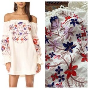 NWT Free People Fleur Du Jour Cream cotton Embroidered mini Dress tunic S